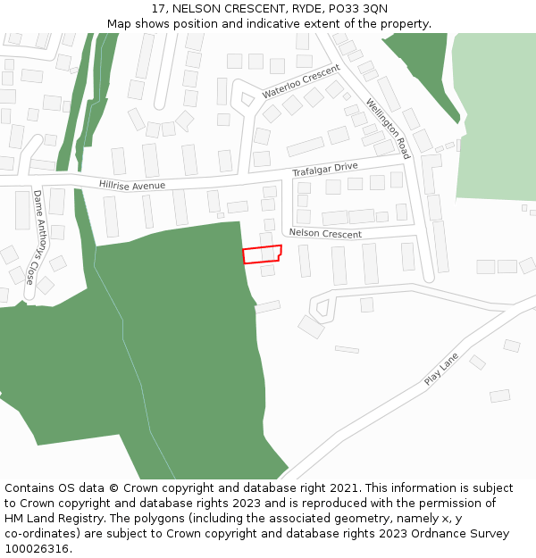 17, NELSON CRESCENT, RYDE, PO33 3QN: Location map and indicative extent of plot