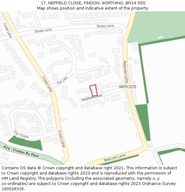 17, NEPFIELD CLOSE, FINDON, WORTHING, BN14 0SS: Location map and indicative extent of plot