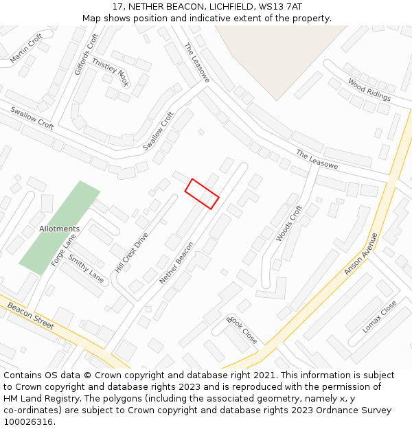 17, NETHER BEACON, LICHFIELD, WS13 7AT: Location map and indicative extent of plot