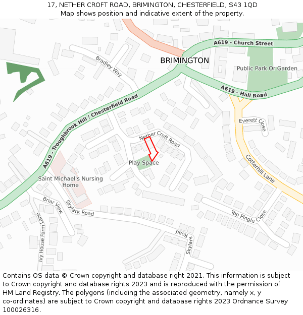 17, NETHER CROFT ROAD, BRIMINGTON, CHESTERFIELD, S43 1QD: Location map and indicative extent of plot