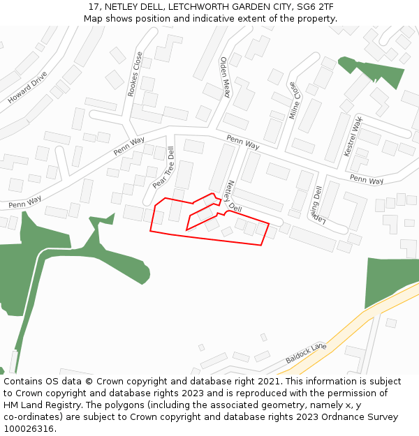 17, NETLEY DELL, LETCHWORTH GARDEN CITY, SG6 2TF: Location map and indicative extent of plot