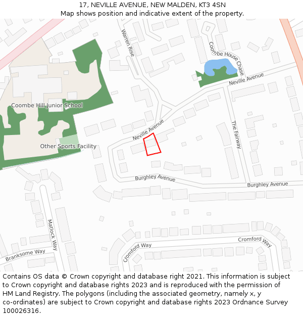 17, NEVILLE AVENUE, NEW MALDEN, KT3 4SN: Location map and indicative extent of plot