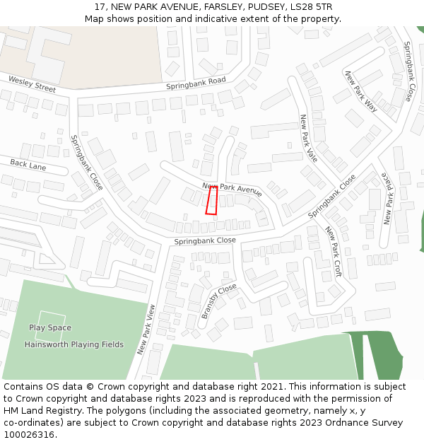 17, NEW PARK AVENUE, FARSLEY, PUDSEY, LS28 5TR: Location map and indicative extent of plot