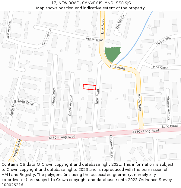 17, NEW ROAD, CANVEY ISLAND, SS8 9JS: Location map and indicative extent of plot