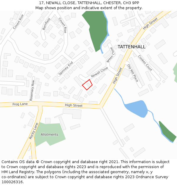 17, NEWALL CLOSE, TATTENHALL, CHESTER, CH3 9PP: Location map and indicative extent of plot