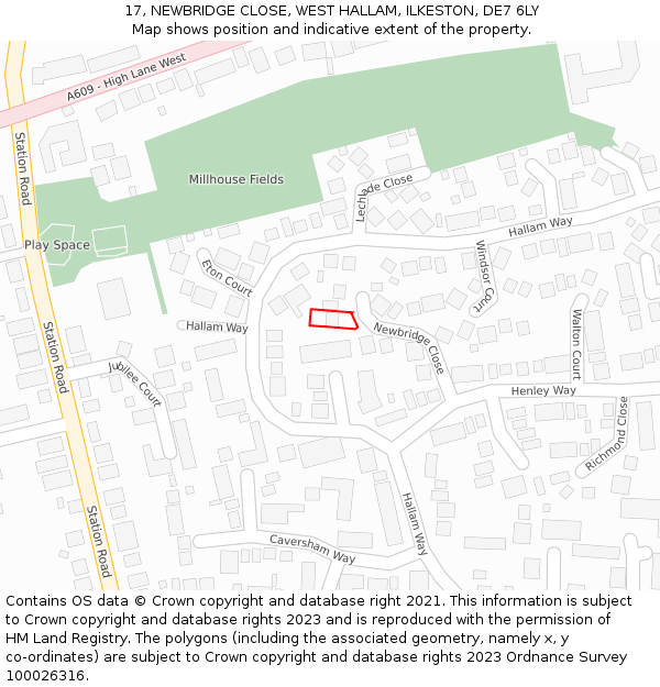 17, NEWBRIDGE CLOSE, WEST HALLAM, ILKESTON, DE7 6LY: Location map and indicative extent of plot