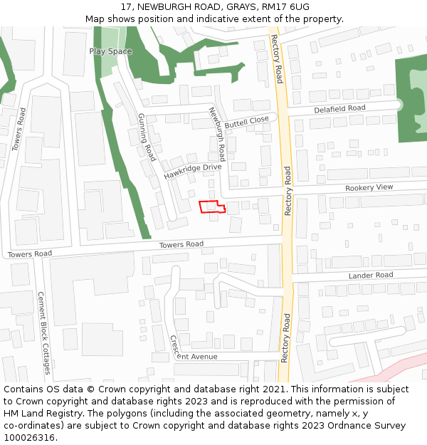 17, NEWBURGH ROAD, GRAYS, RM17 6UG: Location map and indicative extent of plot
