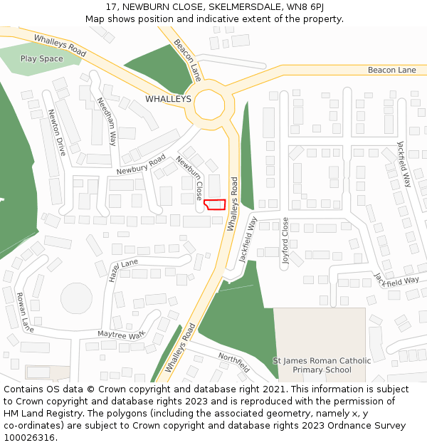 17, NEWBURN CLOSE, SKELMERSDALE, WN8 6PJ: Location map and indicative extent of plot