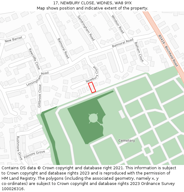 17, NEWBURY CLOSE, WIDNES, WA8 9YX: Location map and indicative extent of plot