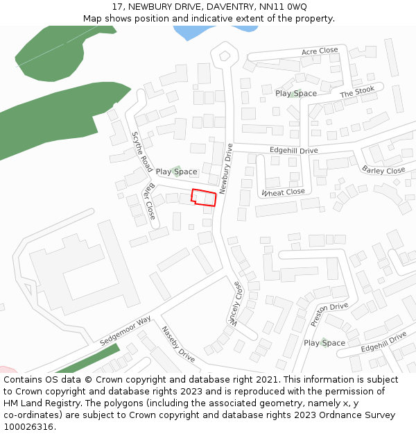 17, NEWBURY DRIVE, DAVENTRY, NN11 0WQ: Location map and indicative extent of plot