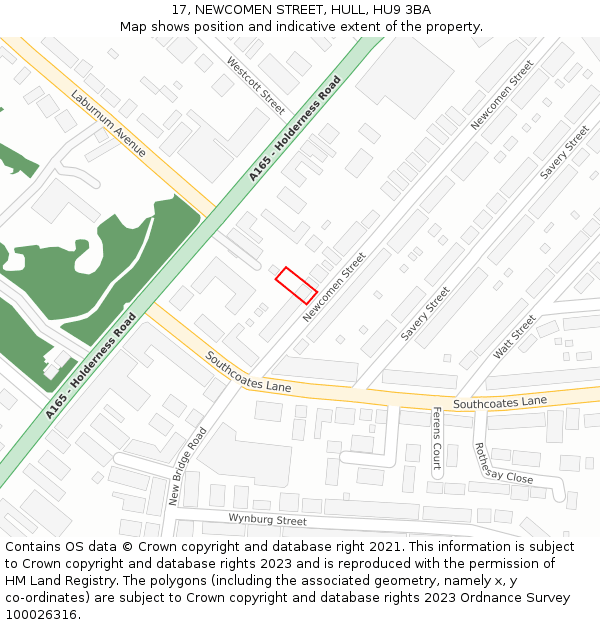 17, NEWCOMEN STREET, HULL, HU9 3BA: Location map and indicative extent of plot