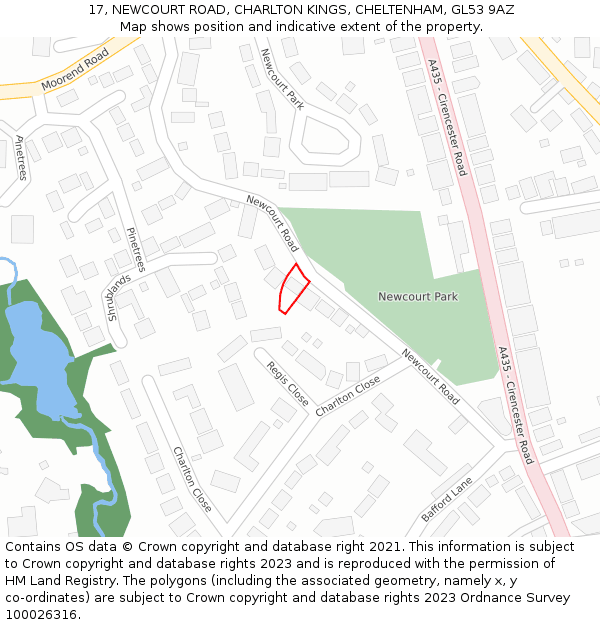 17, NEWCOURT ROAD, CHARLTON KINGS, CHELTENHAM, GL53 9AZ: Location map and indicative extent of plot