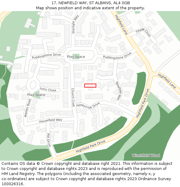 17, NEWFIELD WAY, ST ALBANS, AL4 0GB: Location map and indicative extent of plot