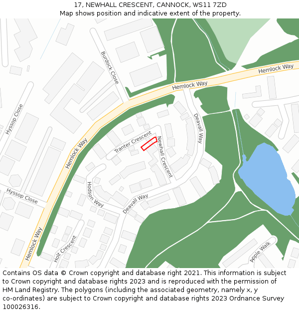 17, NEWHALL CRESCENT, CANNOCK, WS11 7ZD: Location map and indicative extent of plot