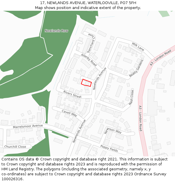 17, NEWLANDS AVENUE, WATERLOOVILLE, PO7 5FH: Location map and indicative extent of plot