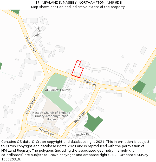 17, NEWLANDS, NASEBY, NORTHAMPTON, NN6 6DE: Location map and indicative extent of plot