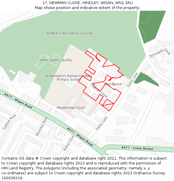 17, NEWMAN CLOSE, HINDLEY, WIGAN, WN2 3AU: Location map and indicative extent of plot