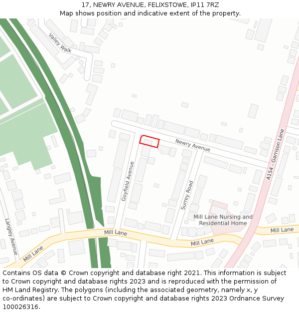 17, NEWRY AVENUE, FELIXSTOWE, IP11 7RZ: Location map and indicative extent of plot