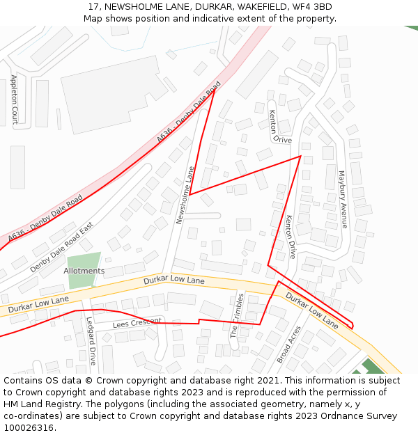 17, NEWSHOLME LANE, DURKAR, WAKEFIELD, WF4 3BD: Location map and indicative extent of plot