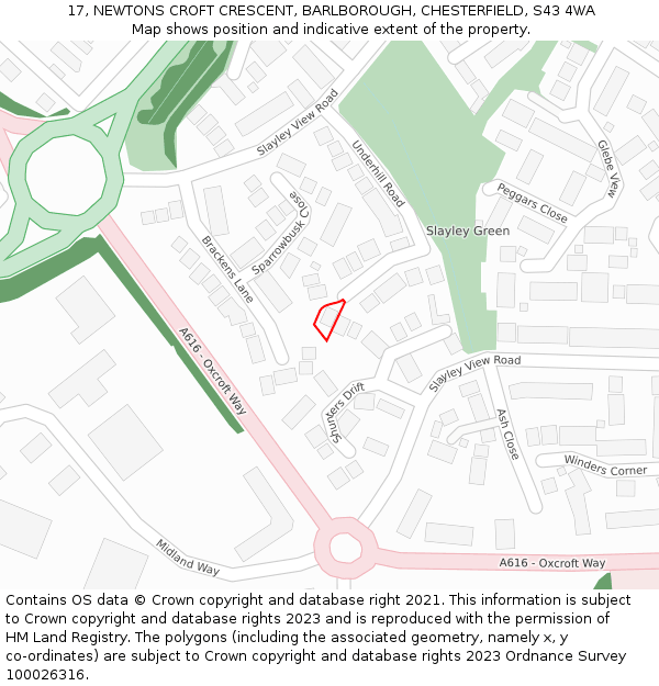 17, NEWTONS CROFT CRESCENT, BARLBOROUGH, CHESTERFIELD, S43 4WA: Location map and indicative extent of plot