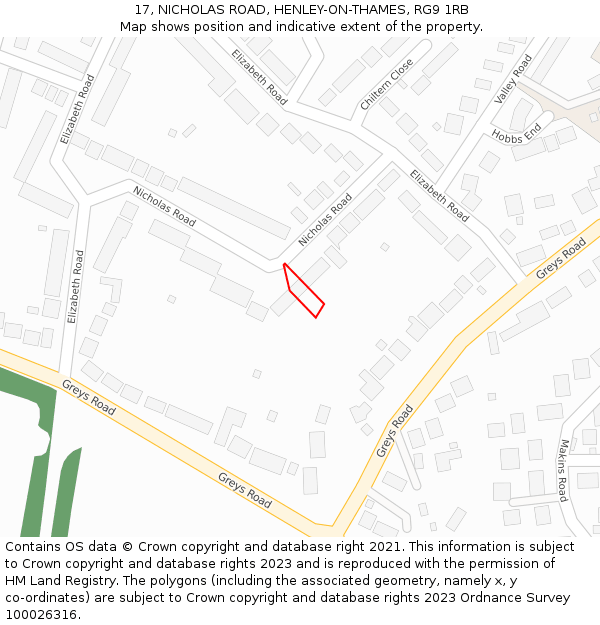 17, NICHOLAS ROAD, HENLEY-ON-THAMES, RG9 1RB: Location map and indicative extent of plot