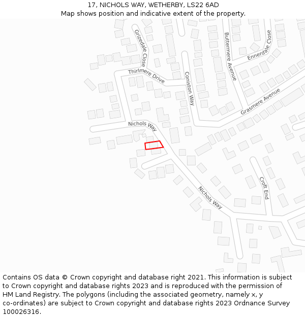 17, NICHOLS WAY, WETHERBY, LS22 6AD: Location map and indicative extent of plot