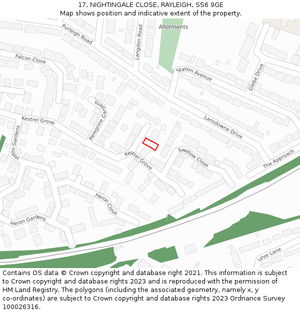 17, NIGHTINGALE CLOSE, RAYLEIGH, SS6 9GE: Location map and indicative extent of plot