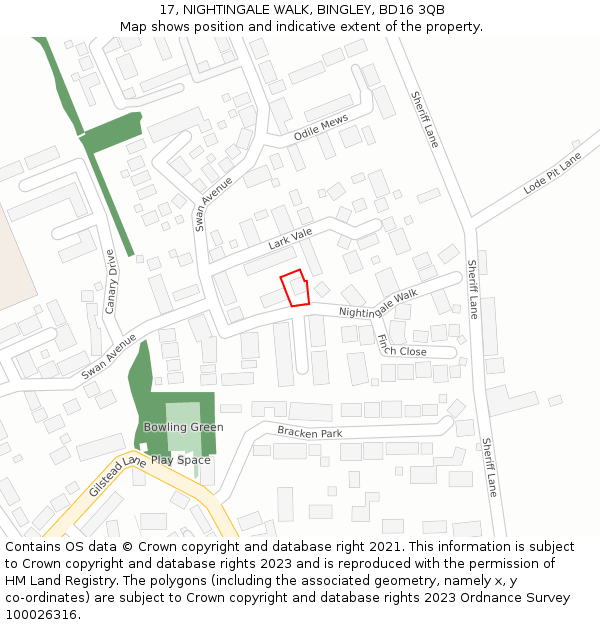 17, NIGHTINGALE WALK, BINGLEY, BD16 3QB: Location map and indicative extent of plot