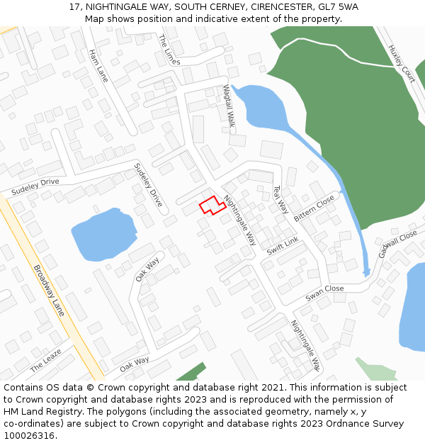 17, NIGHTINGALE WAY, SOUTH CERNEY, CIRENCESTER, GL7 5WA: Location map and indicative extent of plot