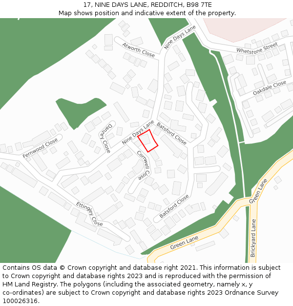 17, NINE DAYS LANE, REDDITCH, B98 7TE: Location map and indicative extent of plot