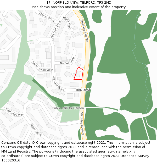 17, NORFIELD VIEW, TELFORD, TF3 2ND: Location map and indicative extent of plot