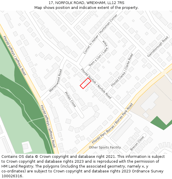 17, NORFOLK ROAD, WREXHAM, LL12 7RS: Location map and indicative extent of plot