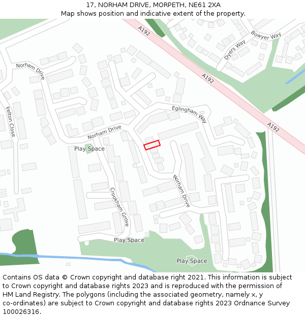 17, NORHAM DRIVE, MORPETH, NE61 2XA: Location map and indicative extent of plot
