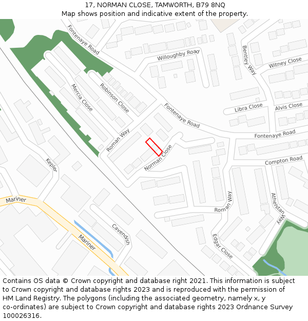 17, NORMAN CLOSE, TAMWORTH, B79 8NQ: Location map and indicative extent of plot