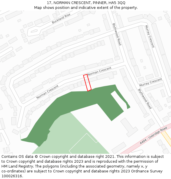 17, NORMAN CRESCENT, PINNER, HA5 3QQ: Location map and indicative extent of plot