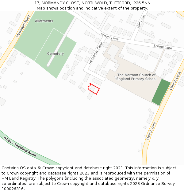 17, NORMANDY CLOSE, NORTHWOLD, THETFORD, IP26 5NN: Location map and indicative extent of plot