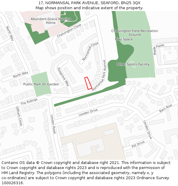 17, NORMANSAL PARK AVENUE, SEAFORD, BN25 3QX: Location map and indicative extent of plot