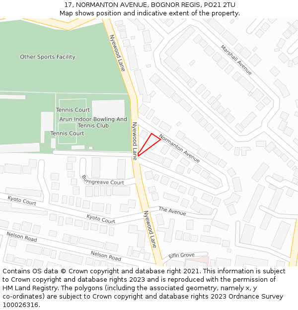 17, NORMANTON AVENUE, BOGNOR REGIS, PO21 2TU: Location map and indicative extent of plot