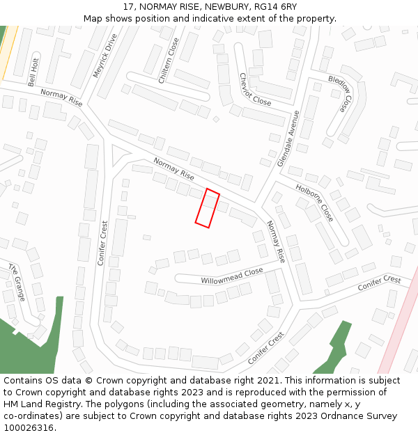 17, NORMAY RISE, NEWBURY, RG14 6RY: Location map and indicative extent of plot