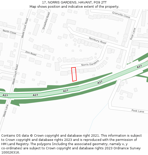 17, NORRIS GARDENS, HAVANT, PO9 2TT: Location map and indicative extent of plot