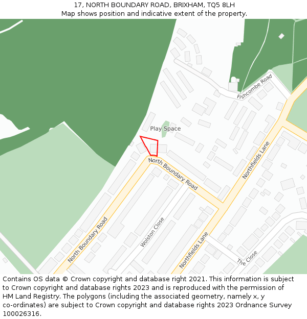 17, NORTH BOUNDARY ROAD, BRIXHAM, TQ5 8LH: Location map and indicative extent of plot