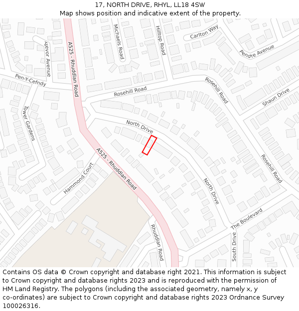 17, NORTH DRIVE, RHYL, LL18 4SW: Location map and indicative extent of plot