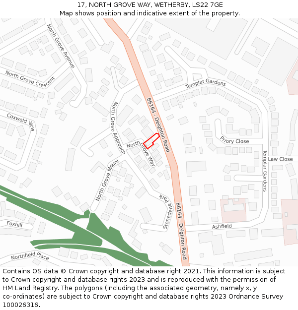 17, NORTH GROVE WAY, WETHERBY, LS22 7GE: Location map and indicative extent of plot