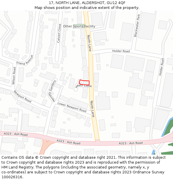 17, NORTH LANE, ALDERSHOT, GU12 4QF: Location map and indicative extent of plot