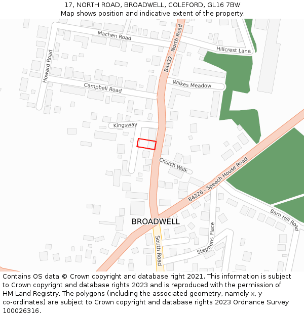 17, NORTH ROAD, BROADWELL, COLEFORD, GL16 7BW: Location map and indicative extent of plot