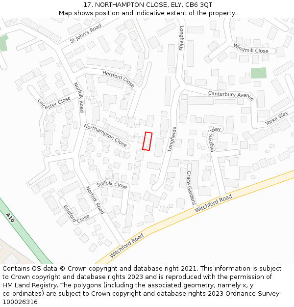 17, NORTHAMPTON CLOSE, ELY, CB6 3QT: Location map and indicative extent of plot