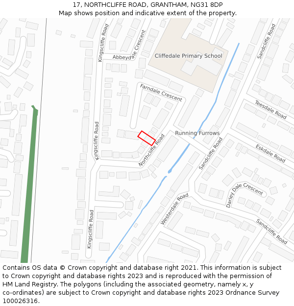 17, NORTHCLIFFE ROAD, GRANTHAM, NG31 8DP: Location map and indicative extent of plot