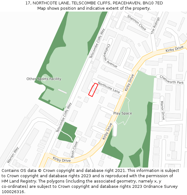 17, NORTHCOTE LANE, TELSCOMBE CLIFFS, PEACEHAVEN, BN10 7ED: Location map and indicative extent of plot