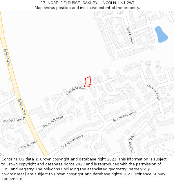 17, NORTHFIELD RISE, SAXILBY, LINCOLN, LN1 2WT: Location map and indicative extent of plot