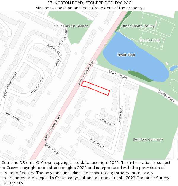 17, NORTON ROAD, STOURBRIDGE, DY8 2AG: Location map and indicative extent of plot